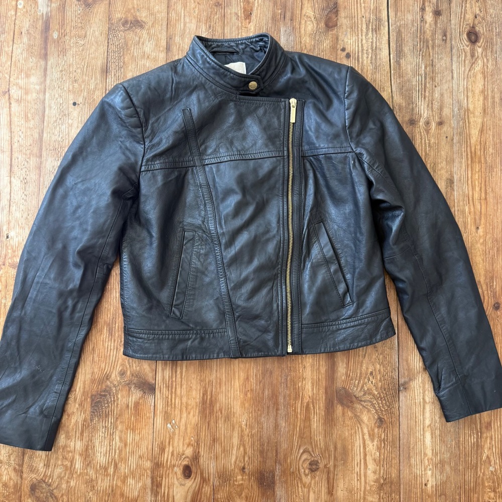 Michael Kors Black Lamb Leather Asymmetric Moto Jacket Gold Hardware WM's Medium - Picture 3 of 11
